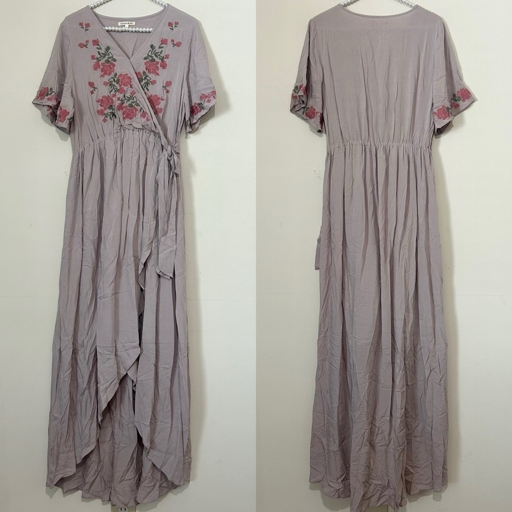 Jessakae Embroidered Hi Low Wrap Dress SIZE LARGE - Picture 2 of 7
